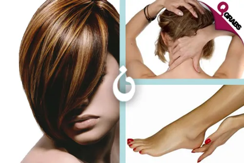 For QR149 Get a Root Coloring, a Hair Treatment and Shampoo OR for QR179 Get Highlights, Shampoo and Nail Polish on Your Hands & Feet - BOTH include Neck & Shoulder Massage! (QR639/QR749 Value)